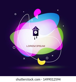 Black Retro wall watch icon isolated on dark blue background. Cuckoo clock sign. Antique pendulum clock. Abstract banner with liquid shapes. Vector Illustration