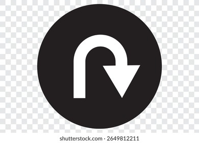 Black return arrow icon, simple go back sign vector u turn shape pointer flat design pictogram vector elements for app ads web banner button ui ux interface elements isolated on white background.