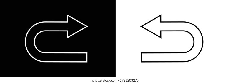 Icono de flecha de retorno negro, Vector de signo de retorno simple u puntero de forma de giro Elementos de Vector de pictograma de diseño plano para anuncios App Interfaz de usuario de Botón de Anuncio de Web, Elementos de interfaz UX. Arte vectorial de señal de flecha de giro en U. Ilustración vectorial EPS 10 .