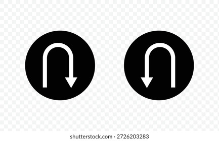 Icono de flecha de retorno negro, Vector de signo de retorno simple u puntero de forma de giro Elementos de Vector de pictograma de diseño plano para anuncios App Interfaz de usuario de Botón de Anuncio de Web, Elementos de interfaz UX. Arte vectorial de señal de flecha de giro en U. Ilustración vectorial EPS 10 .
