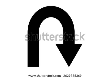 Black return arrow icon, simple go back sign vector u turn shape pointer flat design pictogram vector elements for app ads web banner button UI, UX interface elements. U turn arrow sign vector art. 
