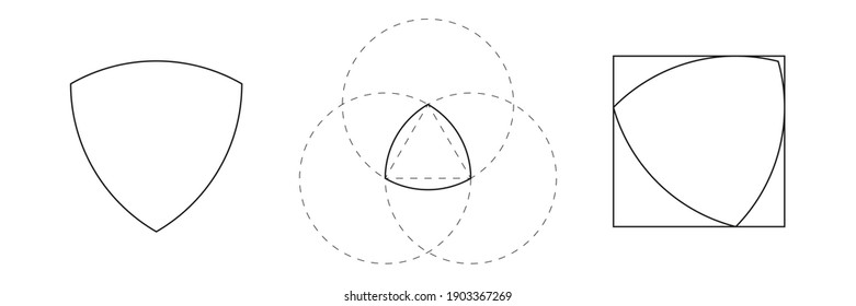 Black Reuleaux triangle on white background. Triangle with constant width. Vector illustration. Reuleaux polygon. Curve of constant width