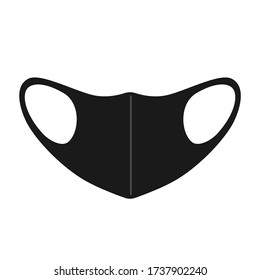 Black reusable face mask in flat style. Protect face textile mask isolated on white background. Health care protection accessory. Vector illustration