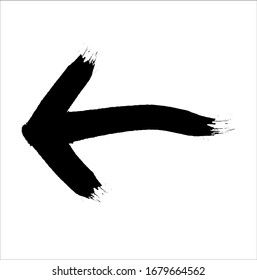 Black reverse, back, left arrow painted marker pen drawn arrow icon sketched as vector symbol.