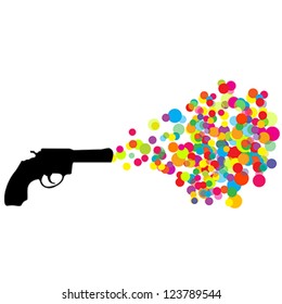 Black revolver with colored bubbles