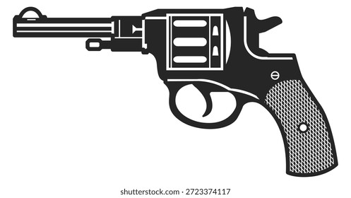 Um revólver preto de fundo branco
