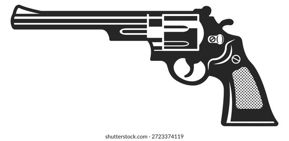 Um revólver preto de fundo branco