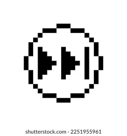 Black rewind button, pixel art design.