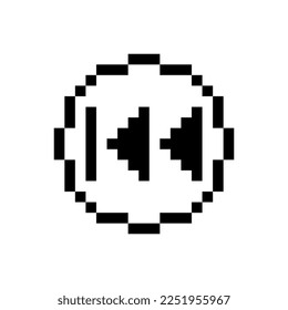 Black rewind button, pixel art design.