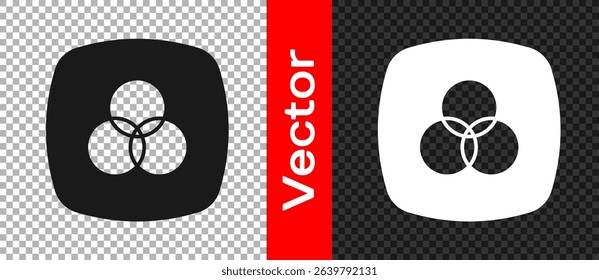 Black RGB and CMYK color mixing icon isolated on transparent background.  Vector