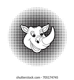 black rhino animal head over halftone dot pattern-vector drawing