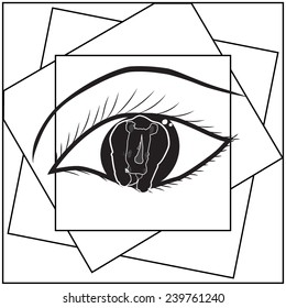 The black rhino and eye. Vector. Monochrome