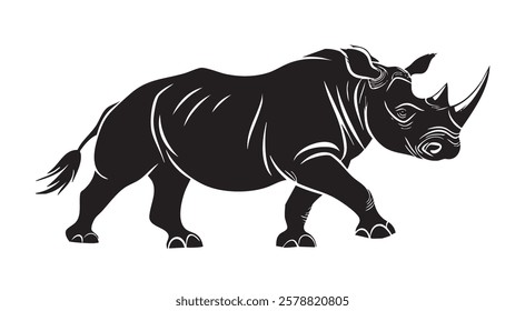 A black rhino with a horn on its head