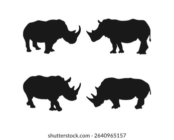Black rhino silhouette. Dangerous rhinoceroses are standing in different positions. vector illustration design on a white background.