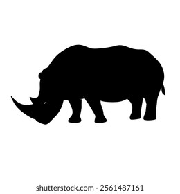 Black rhino silhouette. Suitable for children's drawing books, logos, stickers, backgrounds, etc.