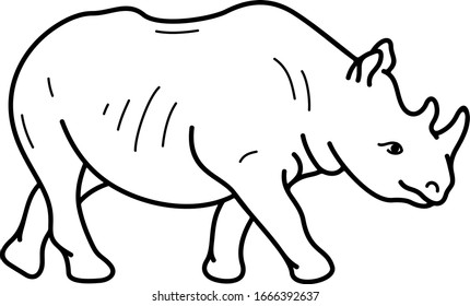 Black rhino. Vector outline icon.