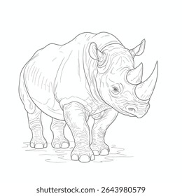 Black Rhinoceros – Diceros bicornis. Majestic rhinoceros sketch portrays a powerful animal figure impressively. Wildlife illustration concept