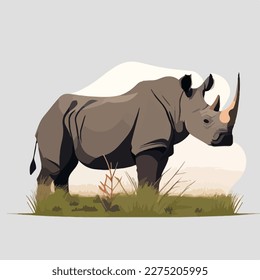 Black rhinoceros in the grasslands. Threatened or endangered species animals. Flat vector illustration concept