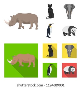 Black rhinoceros, panther wild cat, African animal elephant, imperial penguin. Wild animals set collection icons in cartoon,flat style vector symbol stock illustration web.