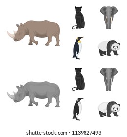 Black rhinoceros, panther wild cat, African animal elephant, imperial penguin. Wild animals set collection icons in cartoon,monochrome style vector symbol stock illustration web.