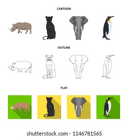 Black rhinoceros, panther wild cat, African animal elephant, imperial penguin. Wild animals set collection icons in cartoon,outline,flat style vector symbol stock illustration web.