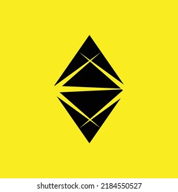 Rhombus negro con logo vectorial de vigas aislado en fondo amarillo. Logo para empresa, marca, criptodivisa, corporación, negocio y evento.