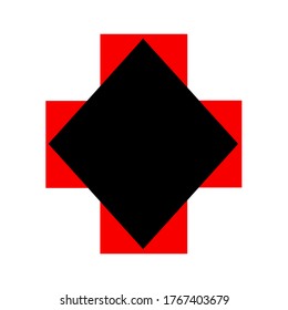 Black rhombus on a background of a red cross.