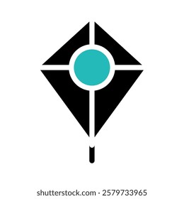 Black Rhombus with Teal Circle Centered Abstract