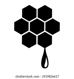 Black rhombuses honeycomb with drop honey icon. Symbol extraction of sweet and healthy nectar and treatment bee bread vector diseases.
