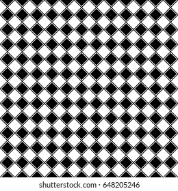 Black rhombuses tessellation on white background. Seamless surface pattern design with diamonds ornament. Checkered wallpaper. Mosaic motif. Digital paper for textile print, page fill. Vector art.