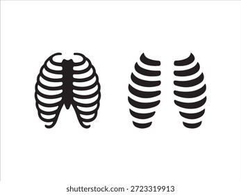 Gaiola de costela preta Vista frontal e lateral costelas esqueleto anatomia médica