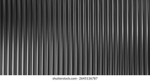 Fundo de vidro nervurado preto com textura de efeito em gradiente 3D e luz de cristal de linha. Padrão abstrato em painel vertical com onda prismática transparente. Design fosco vetorial.