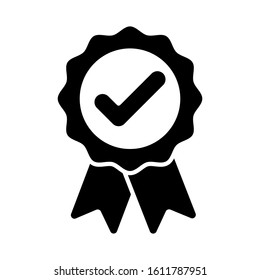 Black ribbon approved badge icon vector illustration award medal symbol - Shutterstock ID 1611787951