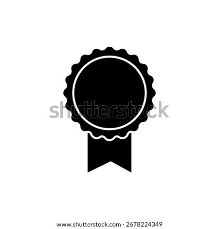 Black ribbon award. Vector seal symbol. Monochrome emblem sign. Quality badge element. EPS 10.