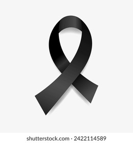 Black ribbon awareness Accidents, Anti-Terrorism, Insomnia, Melanoma, Memorials, Skin Cancer. Isolated on white background. Vector  illustration.