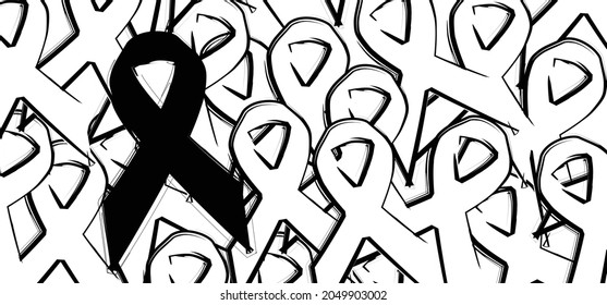 Black ribbon awareness, death symbol for mourning and melanoma support. World dancer day or prevention. Grieving ribbons concept. Memory ribbon.  Black lives matter protest
