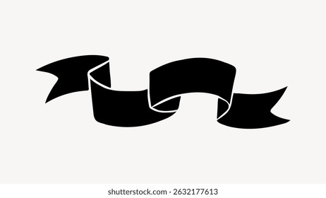 Black ribbon banner illustration with flowing design. Simple black ribbon silhouette, perfect for decoration. Elegant black ribbon for various uses. Ribbon banner vector.