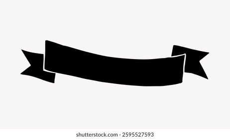 Black ribbon banner with pointed ends. Simple, elegant design. Perfect for logos, invitations, or announcements. Ribbon banner for versatile use. Vector illustration.