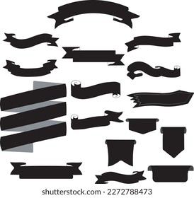 Black Ribbon Banner set , Red ribbons. Scarlet silk decorative curved banners for discount offer and gift realistic 3d isolated retro vector set of sale template shine curling element black ribbon