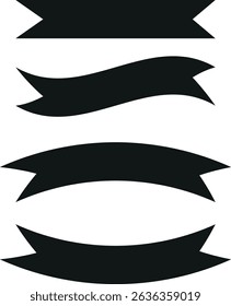 Black Ribbon Banner Shapes Vector Set for Text Decoration