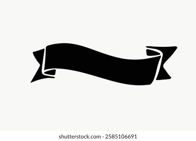 Black ribbon banner silhouette on white background. Ribbon banner design for decoration. Simple ribbon banner for graphic projects. Ribbon banner icon. Vector isolated on white.