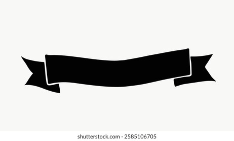 Black ribbon banner silhouette on white background. Ribbon banner design for decoration. Simple ribbon banner for graphic projects. Ribbon banner icon. Vector isolated on white.