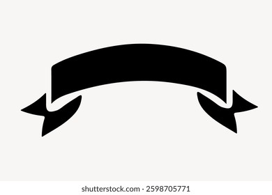 Black ribbon banner silhouette on a white background. Simple ribbon design. Perfect for banners, labels, or decoration. Classic ribbon style. Vector illustration.