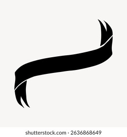Black ribbon banner with a simple, elegant design. Curved ribbon with pointed ends. Perfect for vintage, classic, or decorative projects. Black ribbon for versatile use. Ribbon banner vector.