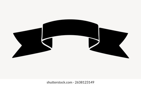 Black ribbon banner with a simple, elegant design. The ribbon is curved, with two tails. Perfect for labels, headers, or decorative elements. Ribbon simplicity. Ribbon banner vector.