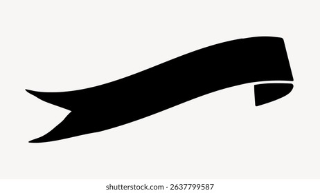 Black ribbon banner with a sleek, curved design. The ribbon has a pointed end, perfect for highlighting text or decoration. Simple and elegant ribbon style. Ribbon banner vector.