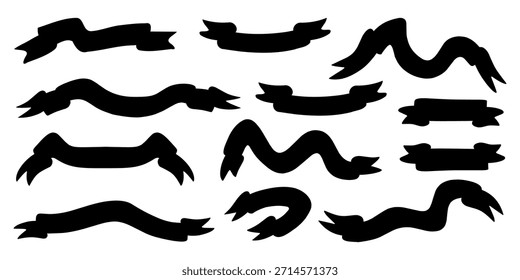 Colección de Vector de Anuncio de cinta negra. Adecuado para etiquetas, insignias, títulos, logotipos y diseños de promoción. Ideal para certificados, póster, branding y packaging.