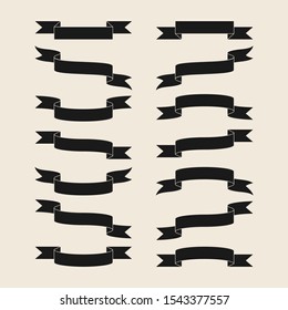 Black Ribbon Banners Collection Flat Vectors