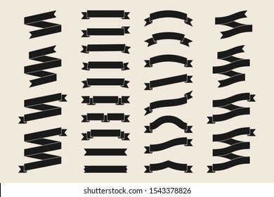 Black Ribbon Banners Collection Flat Vectors