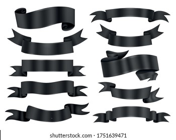 Black
 ribbon banners collection. Vector illustration for advertising luxury style.